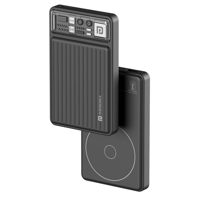 Portronics Luxcell Wireless Mini 10k 10000mAh 15W Magnetic Wireless Fast Charging Power Bank -Black