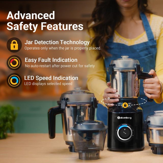 Atomberg Zenova Mixer Grinder With Chopper | 550 W | 4 Jars - Black