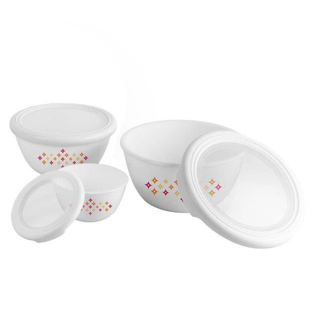 Cello Opalware Sparkling Star Mixing Bowl Set With Premium Lid 3 Units White