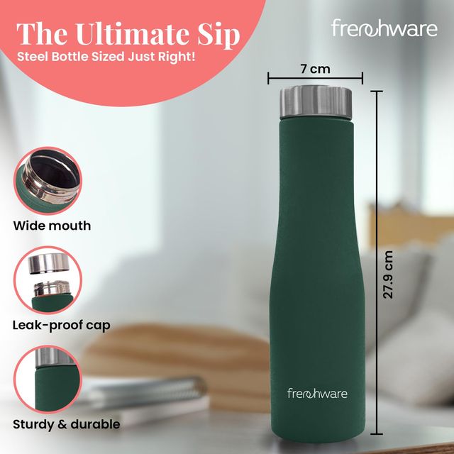 Frenchware Premium Textured 1 L Stainless Steel Water Bottle, Scratch-Resistant, Rust-Free - Teal