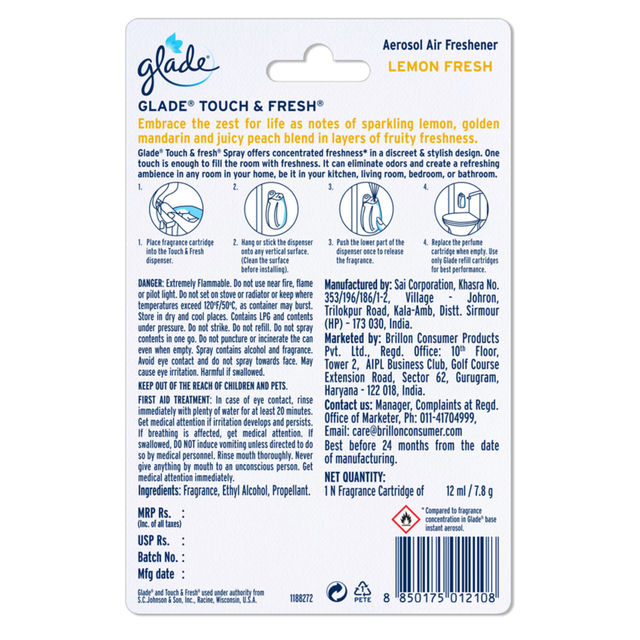 Glade Touch & Fresh Lemon Refill 12 ml Combo
