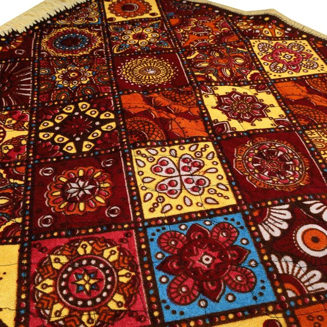 Kuber Industries Prayer Mat|Velvet Aasan Mat|Rangoli Square Prayer Mat|Small|Multicolor