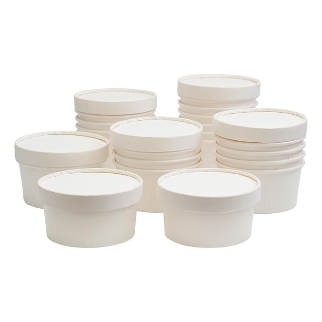 Tempware Disposable White Paper Container With Lid 250Ml Pack Of 20