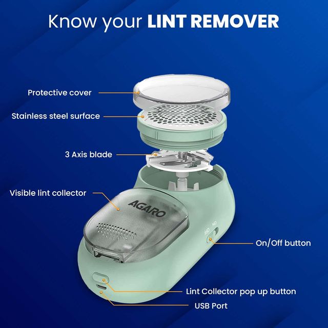 AGARO LR2007 Lint Remover, Fabric Brush, Rechargeable, for Woolen Sweaters, Clothes, Shirts, Jackets