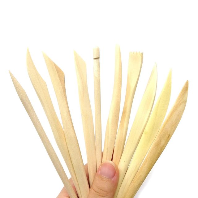 10 Wooden Clay Tools With Double Sided Crafting Sculpting Modelling Pottery Ends