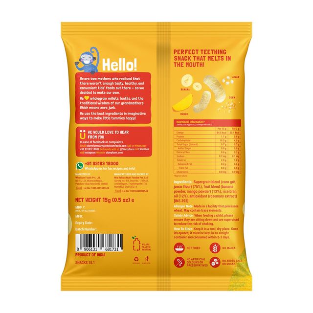 Slurrp Farm No Salt No Sugar Mango Banana Teething Puffs