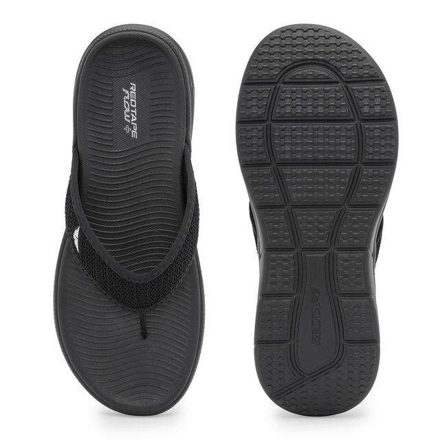 Red Tape Casual Flip-Flops for Men | Refined Round-Toe Shape | Relaxing Slip-On Support | Black | 10