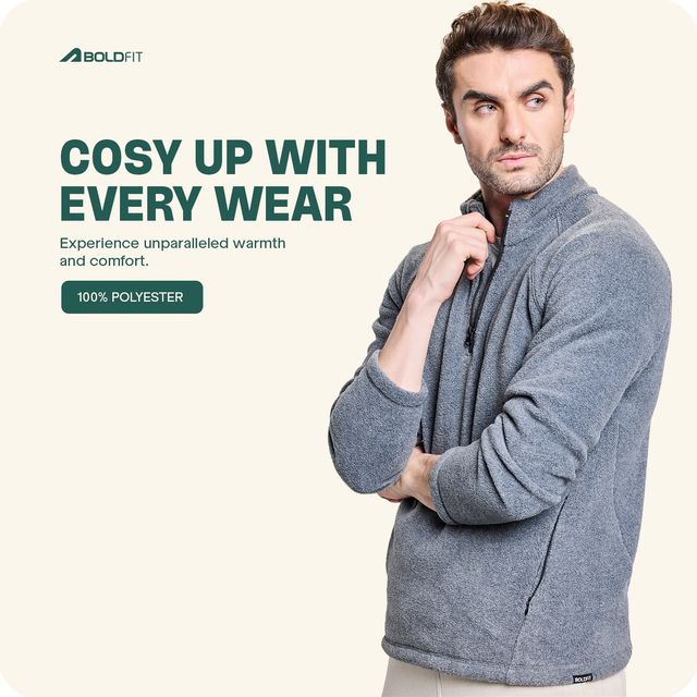 Boldfit Sweatshirt For Men Half Zipper Heavy Fleece Thermal Pullover Anti-Pilling | Aero Grey | XL