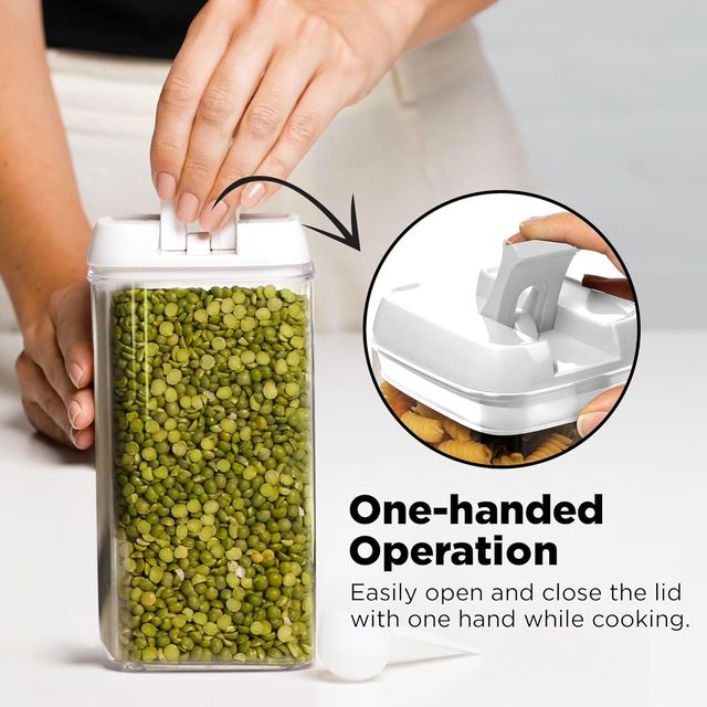 Tex-Ro White Cap Airtight Plastic Grocery Container for Kitchen Organizer - 1500 ml | Pack of 4