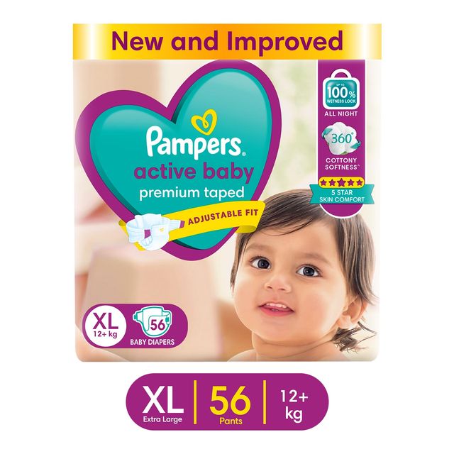 Pampers Active Baby Diaper Taped For Kids | White | XL (12+ kg)