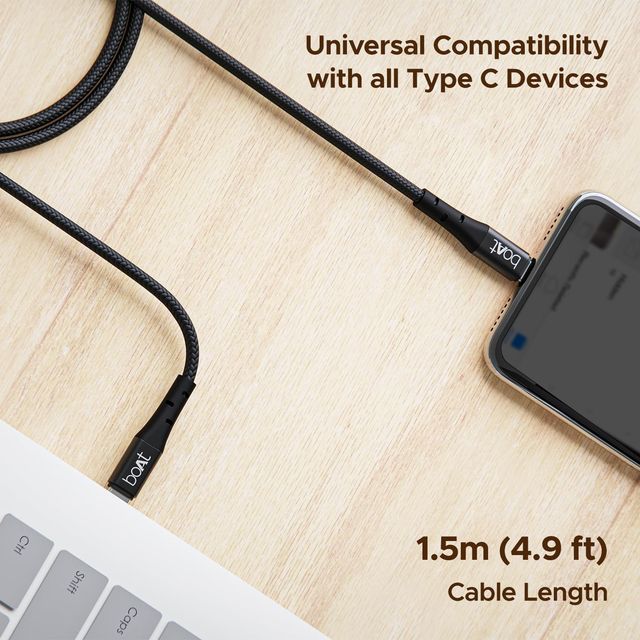 boAt Type-C Cable w/ 60W/3A PD Fast Charging & 480 Mbps Data Transmission - Type-C C300 (Black)
