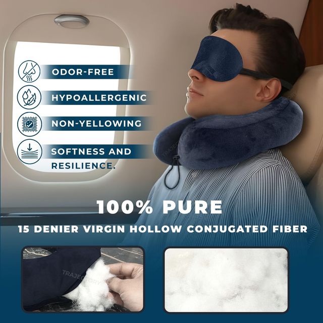 Trajectory Unisex Solid Polyester Neck Pillow with Eye Mask | Blue - Free Size