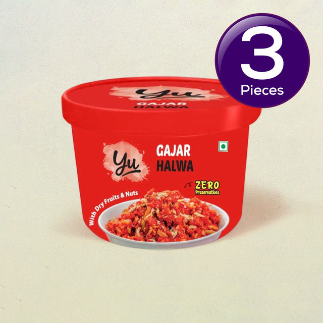 Yu Foods Gajar Halwa - Sweet Indian Mithai Dessert 45 g X 3 Combo