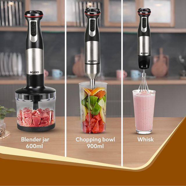 Agaro Grand 1000 Watts Hand Blender With Chopper Jar & Whisker Speed Modes & Speed Regulator Blades