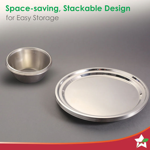 Wonderchef Venice Stainless Steel Dinner Set of 12 Pcs | Plates | Glasses | Bowls | Spoons