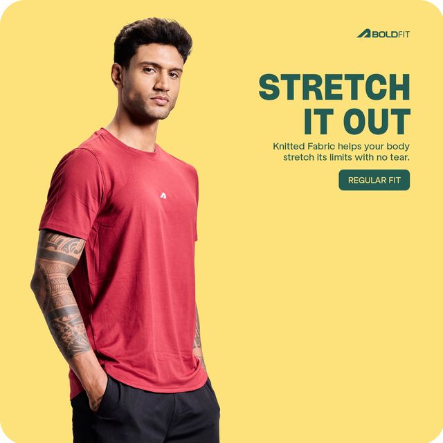 Boldfit Men's Gym T-shirt Round Neck Training | Red - M