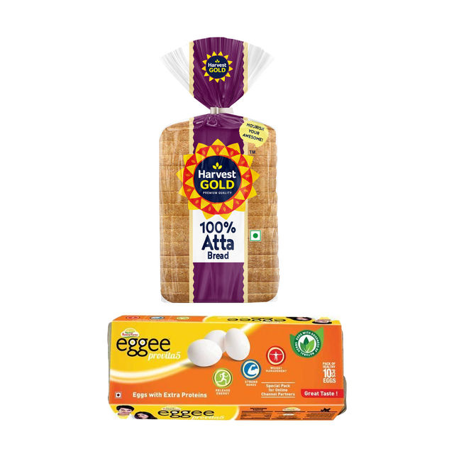 Harvest Gold Atta Bread(450gms) & Natural Farms Eggee Provita5 Eggs(10pc) Combo