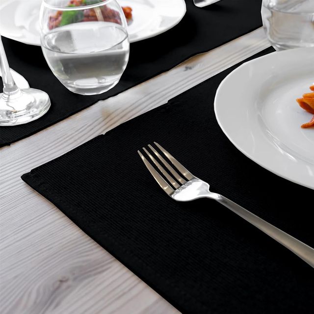 Lushomes Table Mat - Black | Ribbed | 13 x 19 inch