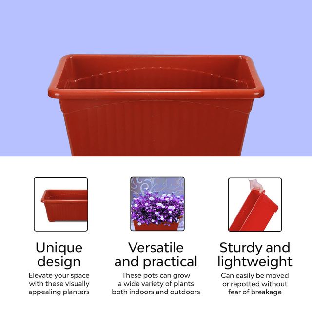 Nayra Plant Pots Plastic Rectangular Red Color Pots | Set of 2