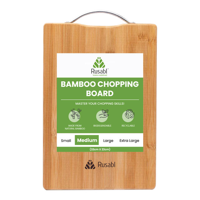 Rusabl Bamboo Chopping Board - BPA Free, Eco-Friendly, Anti-Microbial | Medium - 32 x 22 cm