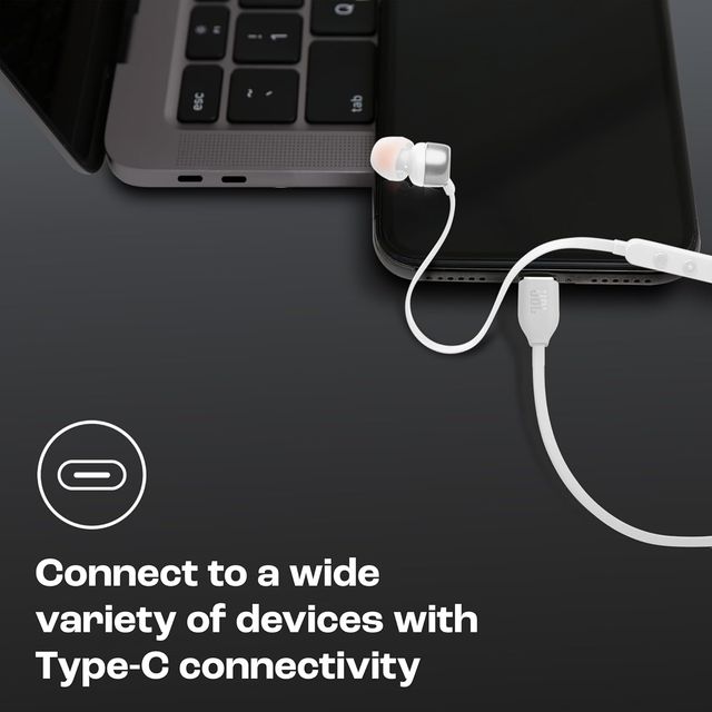 JBL Tune 310 Wired In-Ear Type C Headphones, Hi-Res Audio With Digital-To-Analog Converter (White)