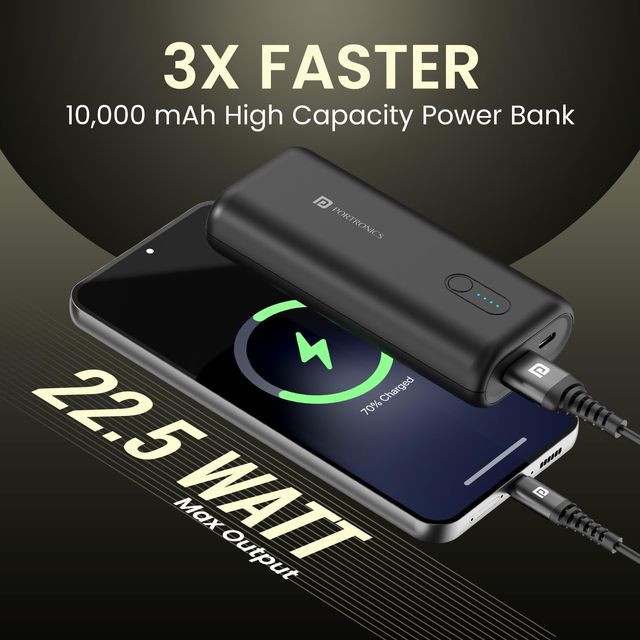 Portronics Power Pod 10K, 10000 Mah 22.5W Max Output Power Bank - Black