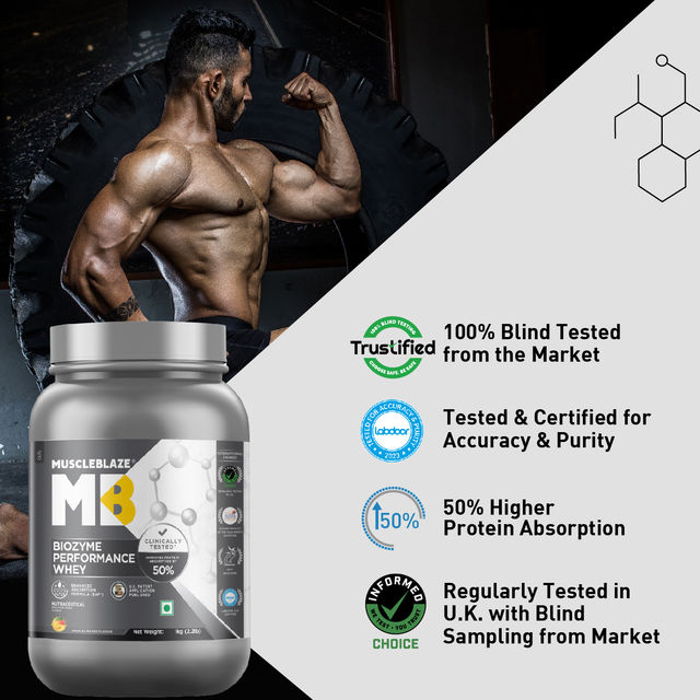 MuscleBlaze Biozyme Performance Whey Protein Powder (Magical Mango)