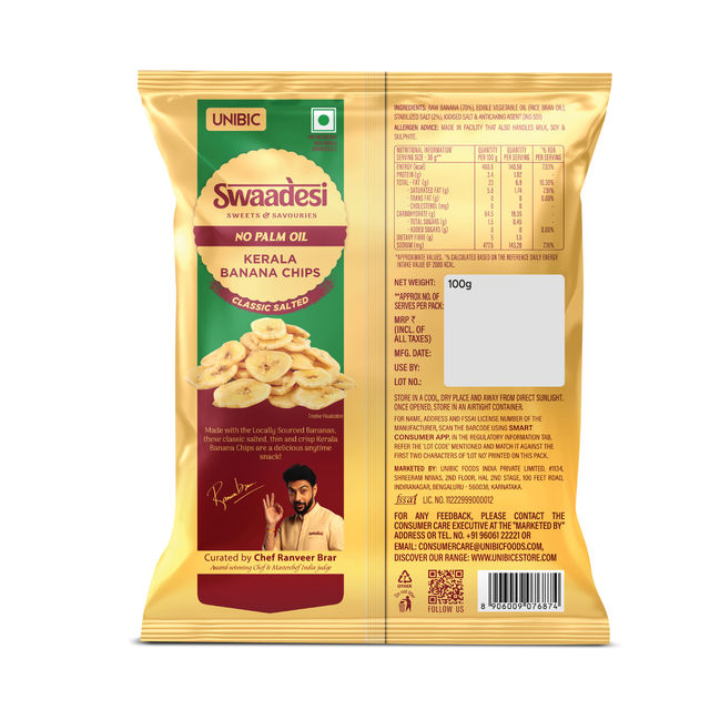UNIBIC Swaadesi No Palm Oil Kerala Banana Chips-Classic Salted