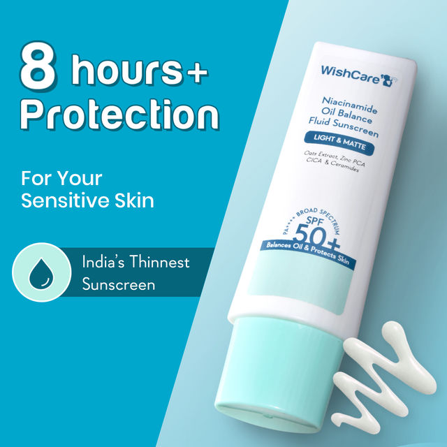 Wishcare Niacinamide Oil Balance Spf50 Light  Matte Fluid Sunscreen With Oats (50g) & Wishcare Ceramide Tinted Lip Balm With Spf50 Pa+++ (5g) Combo