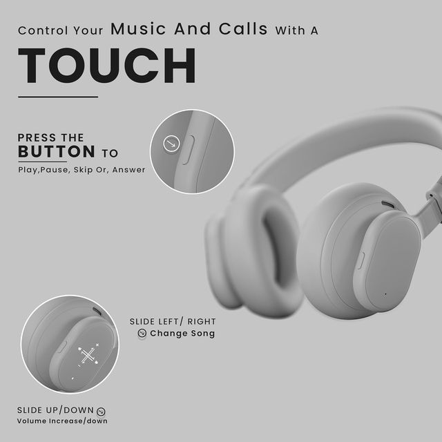 Hammer Touch Control Bash Max Over The Ear Wireless Bluetooth Headphones With Mic - Cool Grey