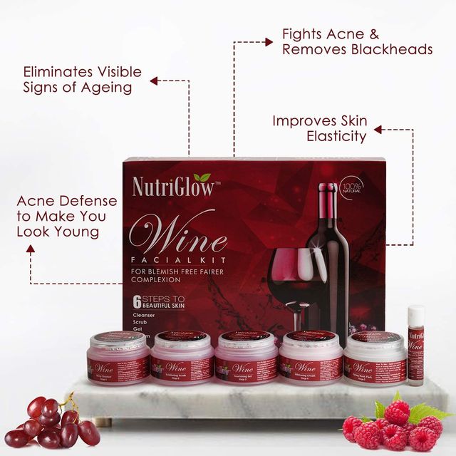 NutriGlow Instant Glow Beauty Wine Facial Kit With Goodness Of Red Grape Extracts For Men & Women
