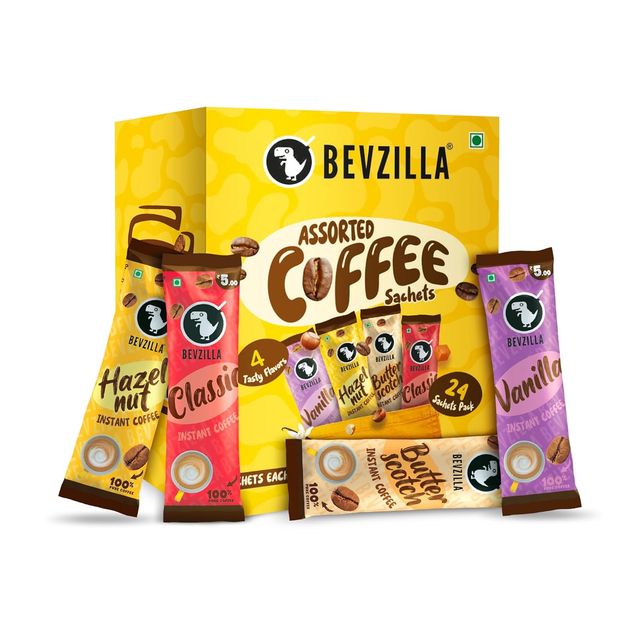 Bevzilla Butterscotch, Classic, Hazelnut, and Vanilla Medium Roast Organic Instant Coffee