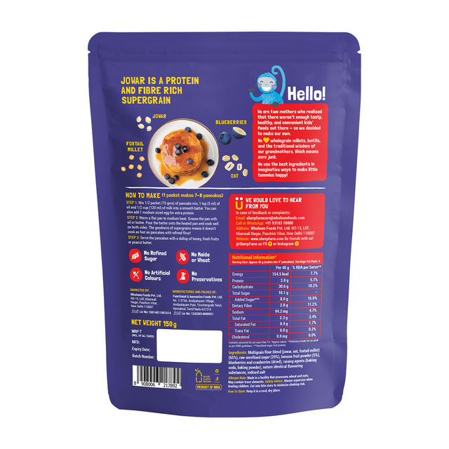 Slurrp Farm Millet Eggless Pancake Mix With Blueberries No Maida, Healthy Breakfast For Kids & Adults, 150 Gm(150gms) & Slurrp Farm Millet Eggless Pancake Mix With Chocolate No Maida, Healthy Breakfast For Kids & Adults, 150 Gm(150gms) Combo
