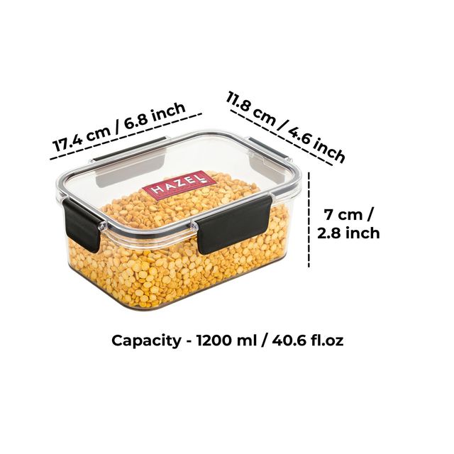 HAZEL Plastic Rectangle Container -1200 ml Airtight | Leak Proof | Microwave Safe