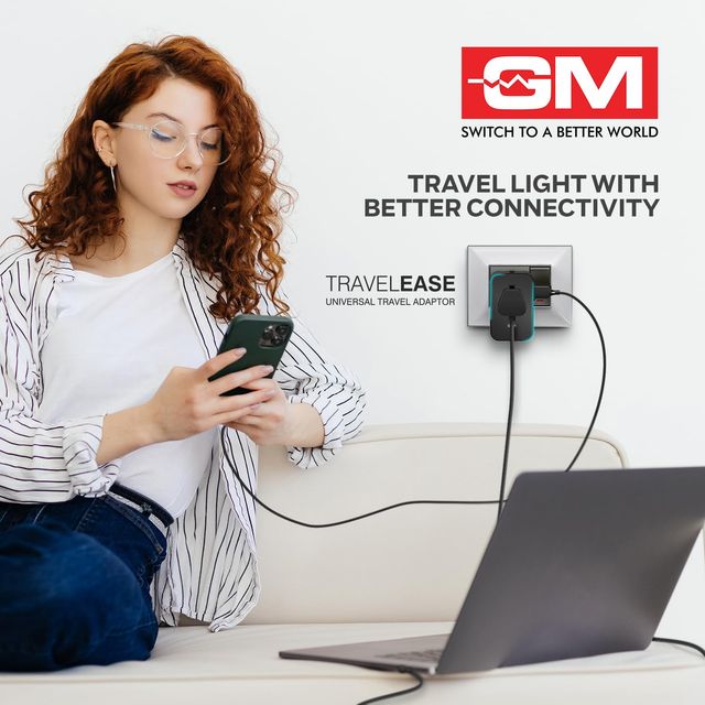 GM 3064 Travel Ease Universal Travel Adaptor | LED Indicator |Multi plug Connection | Type C | Type A | Compact and Light Weight Universal Adaptor - Black