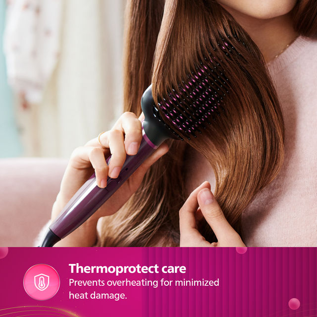 Philips Hair Straightener Brush|Naturally Straight Hair in 5 Min|Thermoprotect Technology BHH730/00