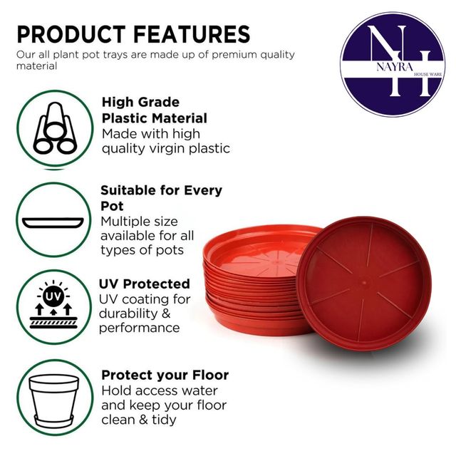 Nayra Plastic Plant Tray / Saucer| 10 inch Terracotta Tray, Set of 15