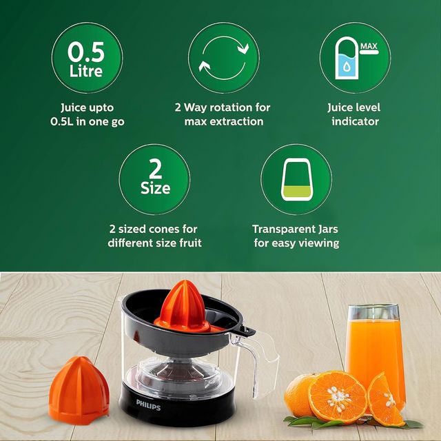Philips Citrus Press Juicer Hr2777/00 | 05 Litre | 2 | Sized Cones