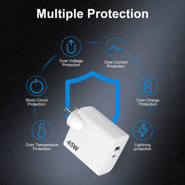 Unigen 45W Usb-C + Usb-A Wall Charger For Fast Charging With Dual Port | Compact Power Adapter