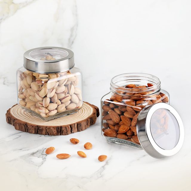 Cello Qube Fresh Glass Storage Jar Container With Air Tight Silver Metal Lid Multipurpose Jar Clear