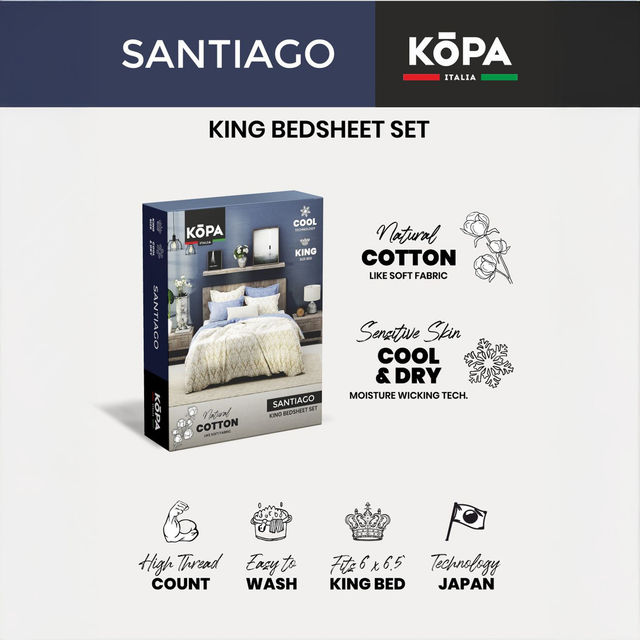 Kopa Bamboo Micro King Bedsheet With 2 Pillow Covers -3pc set (santiago) checks-green/blue