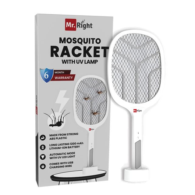 Mr. Right 2-in-1 Mosquito Racket | Ce Certified | Night Hands-free Mode With Uv Light