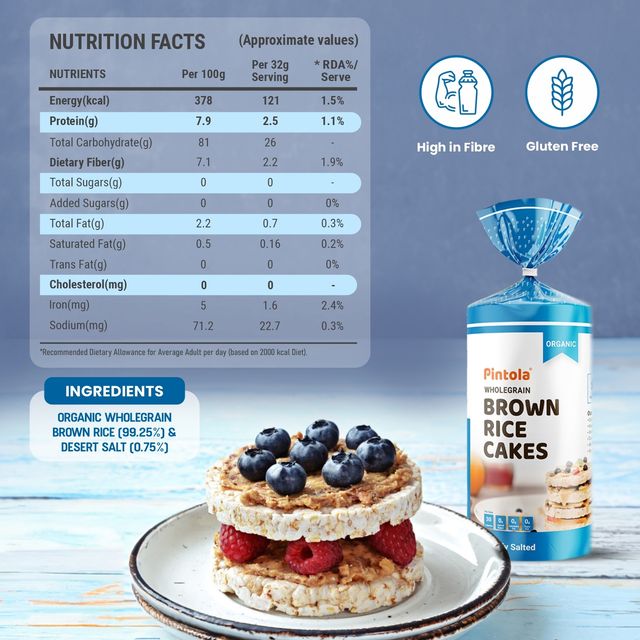 Pintola Organic Wholegrain Brown Rice Cakes - All Natural | Lightly Salted | Pack Of 1