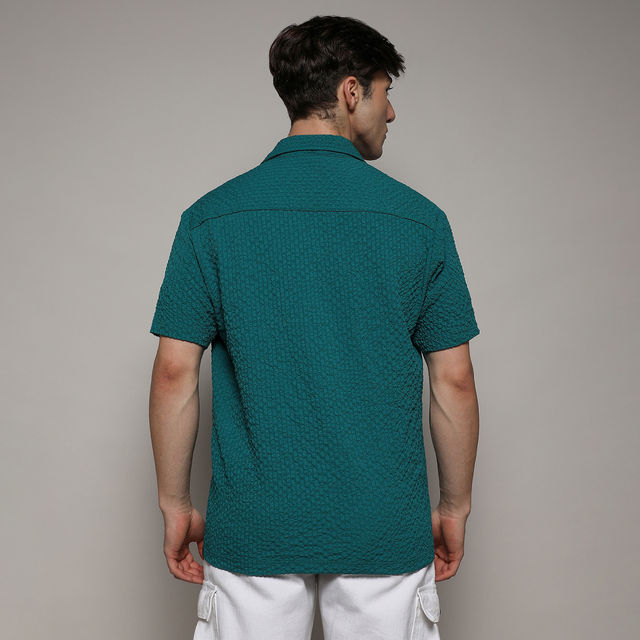 Campus Sutra Men's Creased Striped Shirt | Green - L