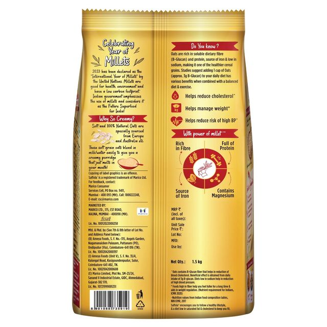 Saffola Oats Gold, Rolled Oats With Jowar Millet