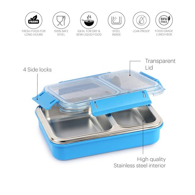 Cello Duo Medium PU Insulated Lunch Box Set of 1 | 4 Sided click Locks (Colour May Vary)