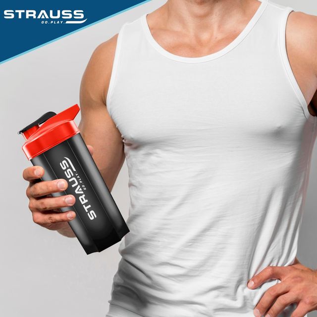Strauss Premium Recharge Shaker Bottle, (Black/Red)