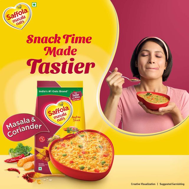 Saffola Masala Oats | Masala Coriander | Anytime Snack | Ready in 3 mins | Millets Goodness |500g