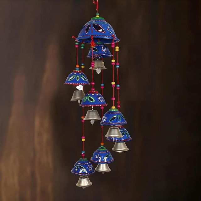 Kuber Industries Pack of 2  Rajasthani Handcrafted Windchimes | 8 Bells | Blue