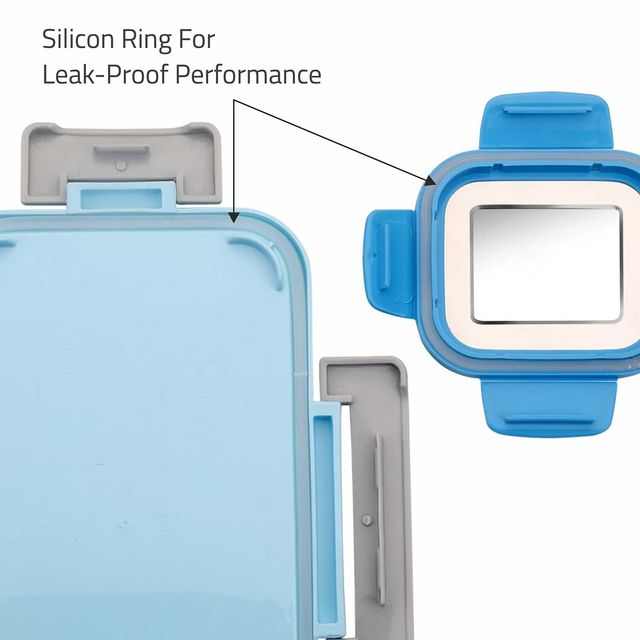SignoraWare Nugget Printed Steel Lunch Box | 700ml+130ml | Kids Box | Airtight | Leakproof | SkyBlue